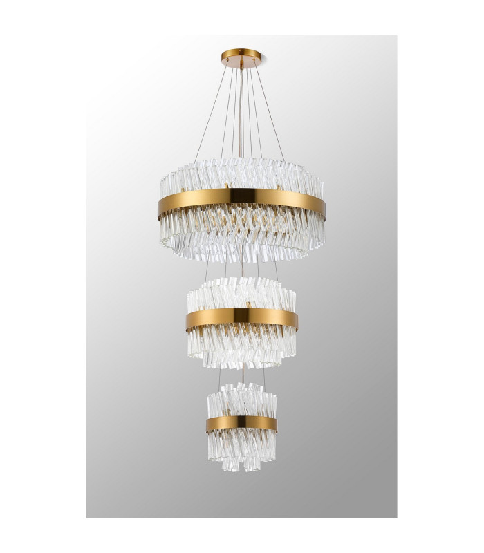 Lysander 3 Tier 25cm + 40cm + 60cm Pendant 6 + 10 + 18 Light G9 Brass/Clear Item Weight: 34kg-12