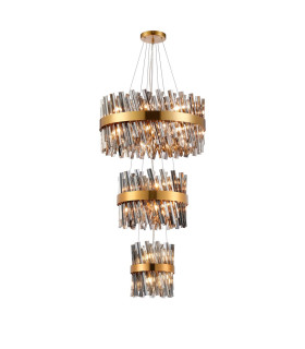 Lysander 3 Tier 25cm + 40cm + 60cm Pendant 6 + 10 + 18 Light G9 Brass/Smoke Item Weight: 34kg-1