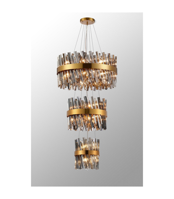 Lysander 3 Tier 25cm + 40cm + 60cm Pendant 6 + 10 + 18 Light G9 Brass/Smoke Item Weight: 34kg-3