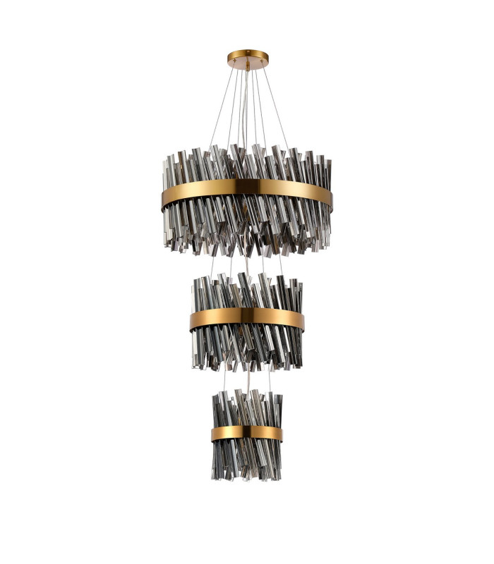 Lysander 3 Tier 25cm + 40cm + 60cm Pendant 6 + 10 + 18 Light G9 Brass/Smoke Item Weight: 34kg-4