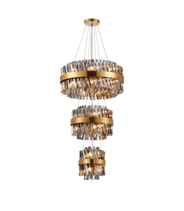 Lysander 3 Tier 25cm + 40cm + 60cm Pendant 6 + 10 + 18 Light G9 Brass/Smoke Item Weight: 34kg-5