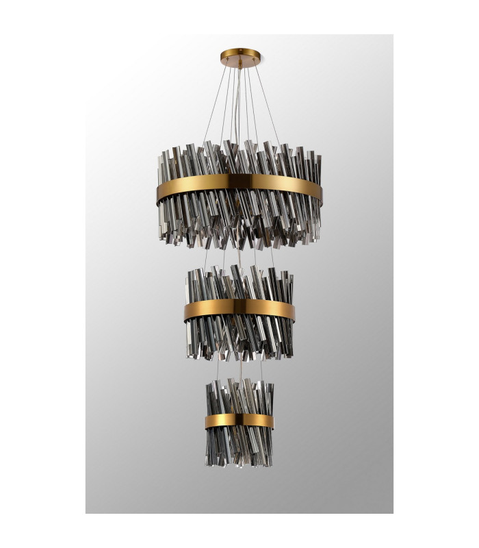 Lysander 3 Tier 25cm + 40cm + 60cm Pendant 6 + 10 + 18 Light G9 Brass/Smoke Item Weight: 34kg-10