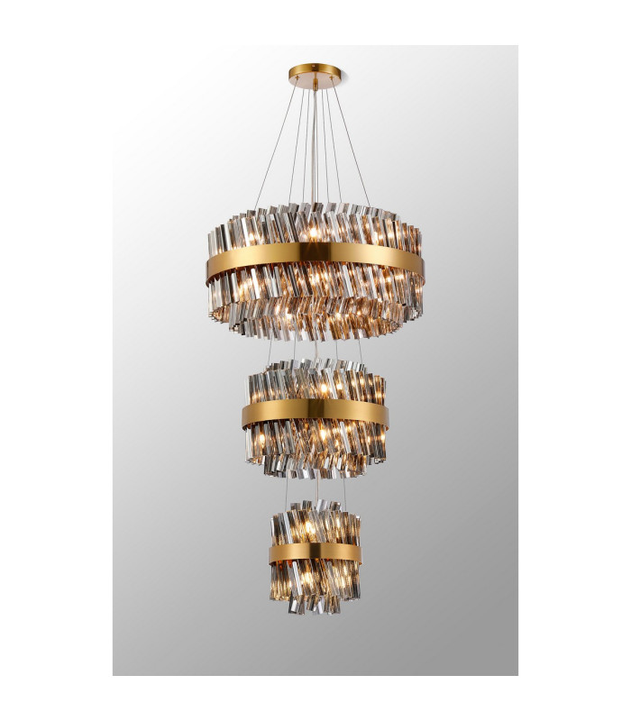 Lysander 3 Tier 25cm + 40cm + 60cm Pendant 6 + 10 + 18 Light G9 Brass/Smoke Item Weight: 34kg-11