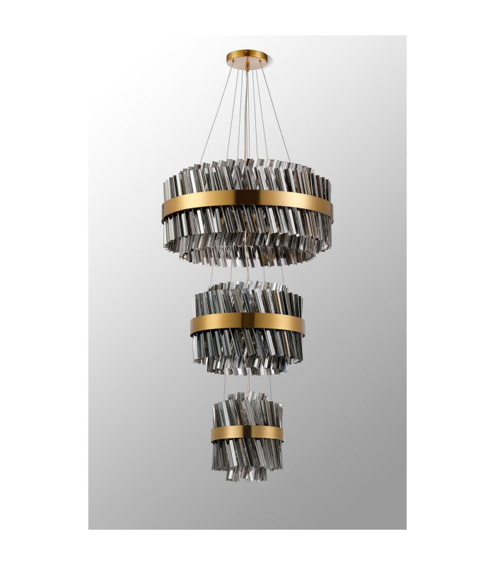 Lysander 3 Tier 25cm + 40cm + 60cm Pendant 6 + 10 + 18 Light G9 Brass/Smoke Item Weight: 34kg-12