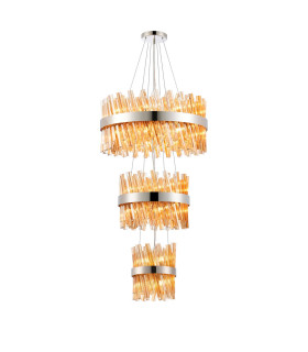 Lysander 3 Tier 25cm + 40cm + 60cm Pendant 6 + 10 + 18 Light G9 Polished Nickel/Amber Item Weight: 34kg-1