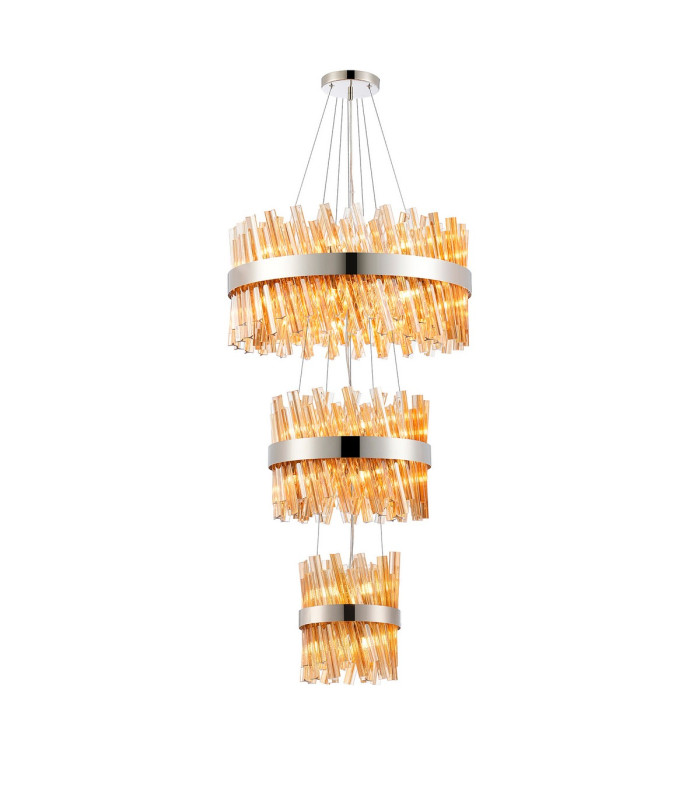 Lysander 3 Tier 25cm + 40cm + 60cm Pendant 6 + 10 + 18 Light G9 Polished Nickel/Amber Item Weight: 34kg-1