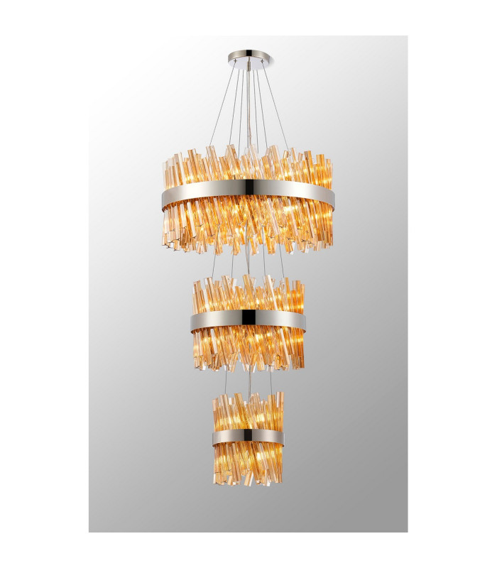 Lysander 3 Tier 25cm + 40cm + 60cm Pendant 6 + 10 + 18 Light G9 Polished Nickel/Amber Item Weight: 34kg-3
