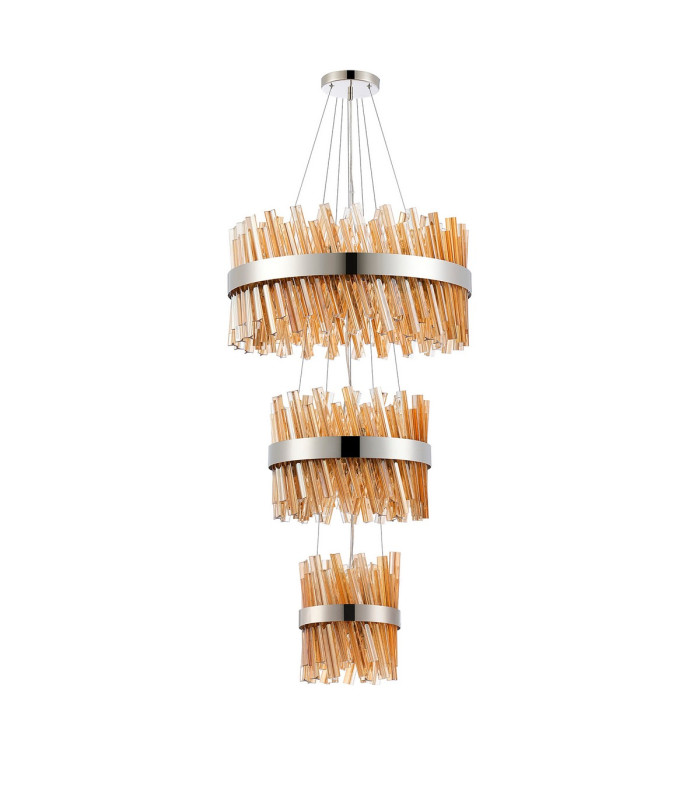 Lysander 3 Tier 25cm + 40cm + 60cm Pendant 6 + 10 + 18 Light G9 Polished Nickel/Amber Item Weight: 34kg-4