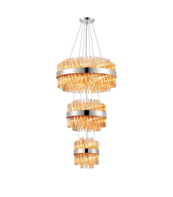 Lysander 3 Tier 25cm + 40cm + 60cm Pendant 6 + 10 + 18 Light G9 Polished Nickel/Amber Item Weight: 34kg-5