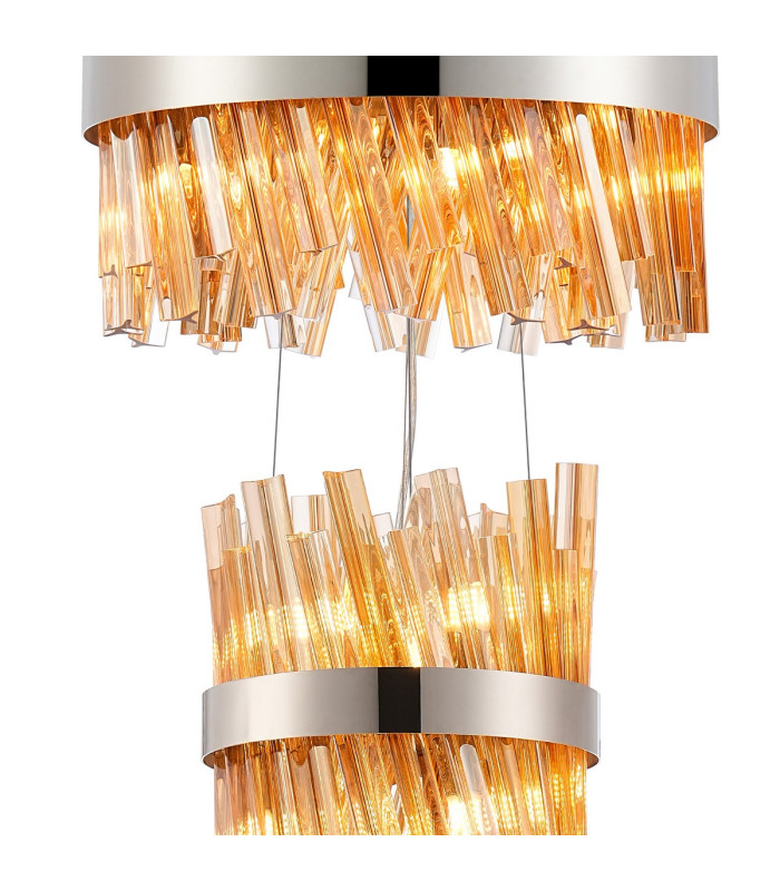 Lysander 3 Tier 25cm + 40cm + 60cm Pendant 6 + 10 + 18 Light G9 Polished Nickel/Amber Item Weight: 34kg-6