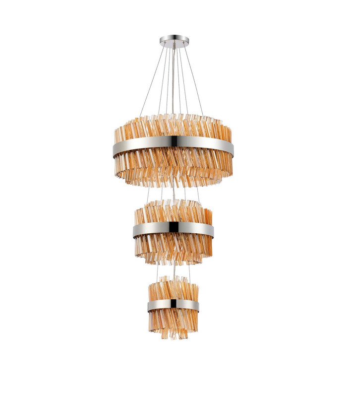 Lysander 3 Tier 25cm + 40cm + 60cm Pendant 6 + 10 + 18 Light G9 Polished Nickel/Amber Item Weight: 34kg-9