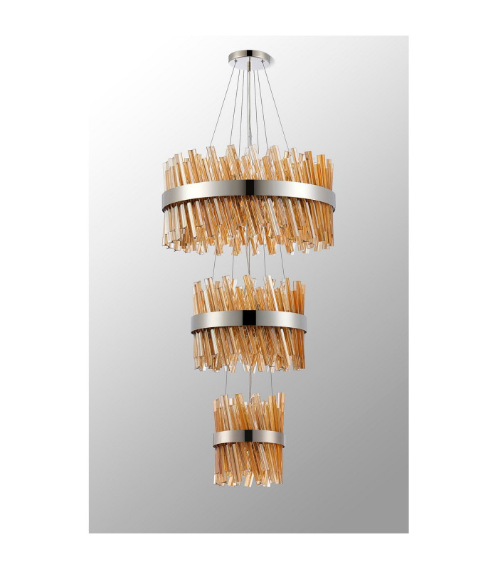 Lysander 3 Tier 25cm + 40cm + 60cm Pendant 6 + 10 + 18 Light G9 Polished Nickel/Amber Item Weight: 34kg-10