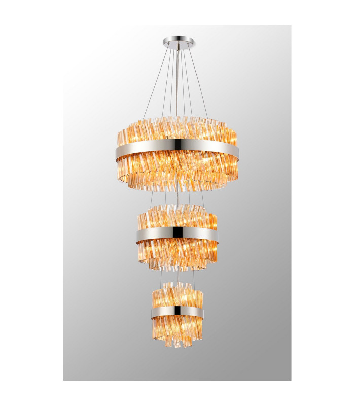 Lysander 3 Tier 25cm + 40cm + 60cm Pendant 6 + 10 + 18 Light G9 Polished Nickel/Amber Item Weight: 34kg-11
