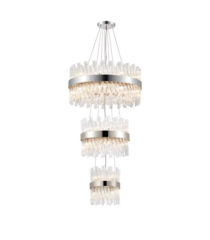 Lysander 3 Tier 25cm + 40cm + 60cm Pendant 6 + 10 + 18 Light G9 Polished Nickel/Clear Item Weight: 34kg-1