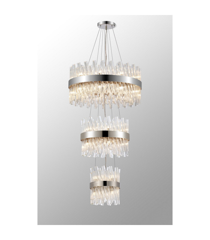 Lysander 3 Tier 25cm + 40cm + 60cm Pendant 6 + 10 + 18 Light G9 Polished Nickel/Clear Item Weight: 34kg-3