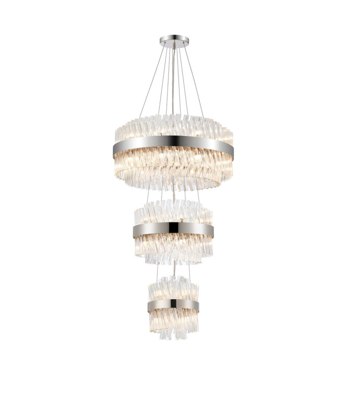 Lysander 3 Tier 25cm + 40cm + 60cm Pendant 6 + 10 + 18 Light G9 Polished Nickel/Clear Item Weight: 34kg-5