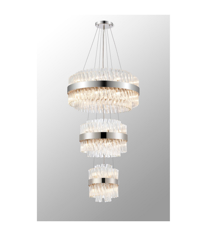 Lysander 3 Tier 25cm + 40cm + 60cm Pendant 6 + 10 + 18 Light G9 Polished Nickel/Clear Item Weight: 34kg-11