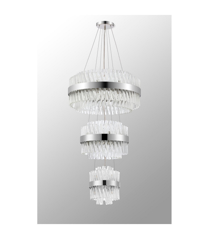 Lysander 3 Tier 25cm + 40cm + 60cm Pendant 6 + 10 + 18 Light G9 Polished Nickel/Clear Item Weight: 34kg-12