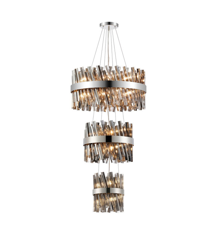 Lysander 3 Tier 25cm + 40cm + 60cm Pendant 6 + 10 + 18 Light G9 Polished Nickel/Smoke Item Weight: 34kg-1