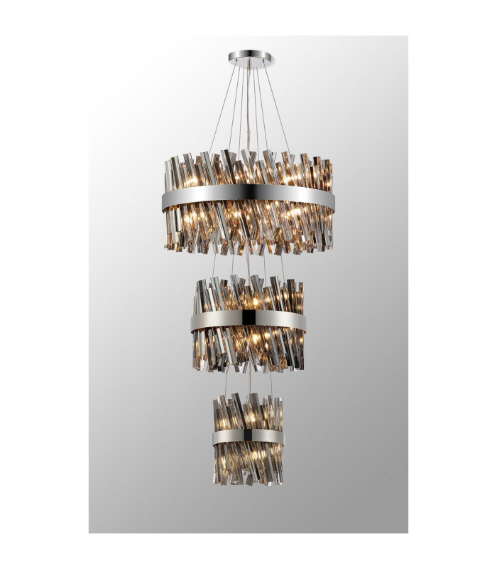 Lysander 3 Tier 25cm + 40cm + 60cm Pendant 6 + 10 + 18 Light G9 Polished Nickel/Smoke Item Weight: 34kg-3