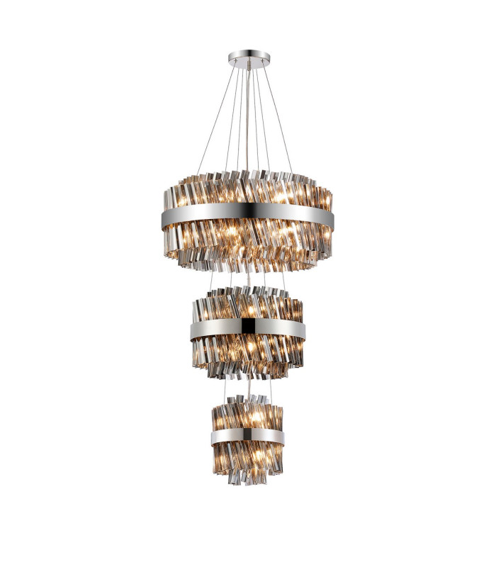 Lysander 3 Tier 25cm + 40cm + 60cm Pendant 6 + 10 + 18 Light G9 Polished Nickel/Smoke Item Weight: 34kg-5