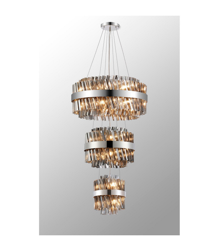 Lysander 3 Tier 25cm + 40cm + 60cm Pendant 6 + 10 + 18 Light G9 Polished Nickel/Smoke Item Weight: 34kg-11