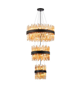 Lysander 3 Tier 25cm + 40cm + 60cm Pendant 6 + 10 + 18 Light G9 Satin Black/Amber Item Weight: 34kg-1