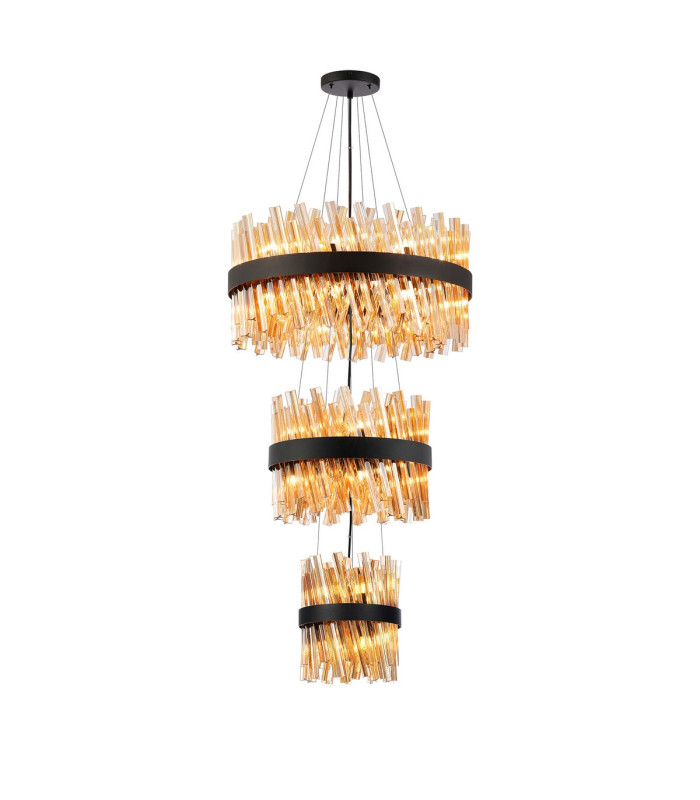 Lysander 3 Tier 25cm + 40cm + 60cm Pendant 6 + 10 + 18 Light G9 Satin Black/Amber Item Weight: 34kg-1