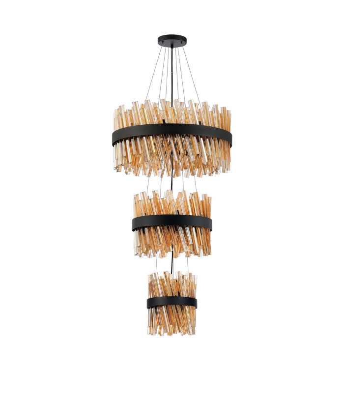 Lysander 3 Tier 25cm + 40cm + 60cm Pendant 6 + 10 + 18 Light G9 Satin Black/Amber Item Weight: 34kg-4