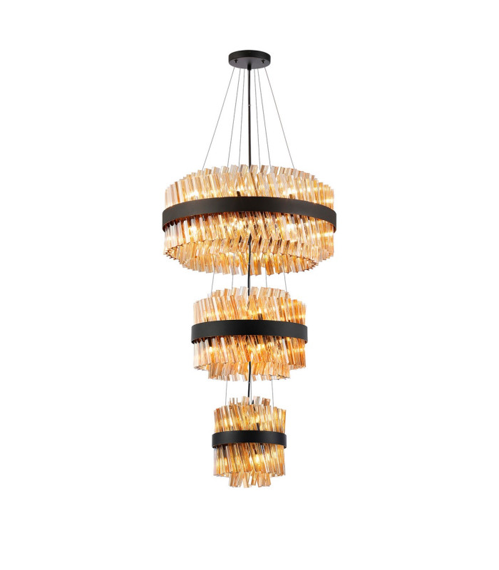 Lysander 3 Tier 25cm + 40cm + 60cm Pendant 6 + 10 + 18 Light G9 Satin Black/Amber Item Weight: 34kg-5