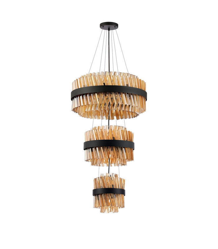 Lysander 3 Tier 25cm + 40cm + 60cm Pendant 6 + 10 + 18 Light G9 Satin Black/Amber Item Weight: 34kg-9