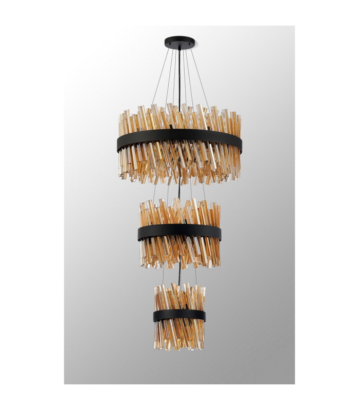 Lysander 3 Tier 25cm + 40cm + 60cm Pendant 6 + 10 + 18 Light G9 Satin Black/Amber Item Weight: 34kg-10