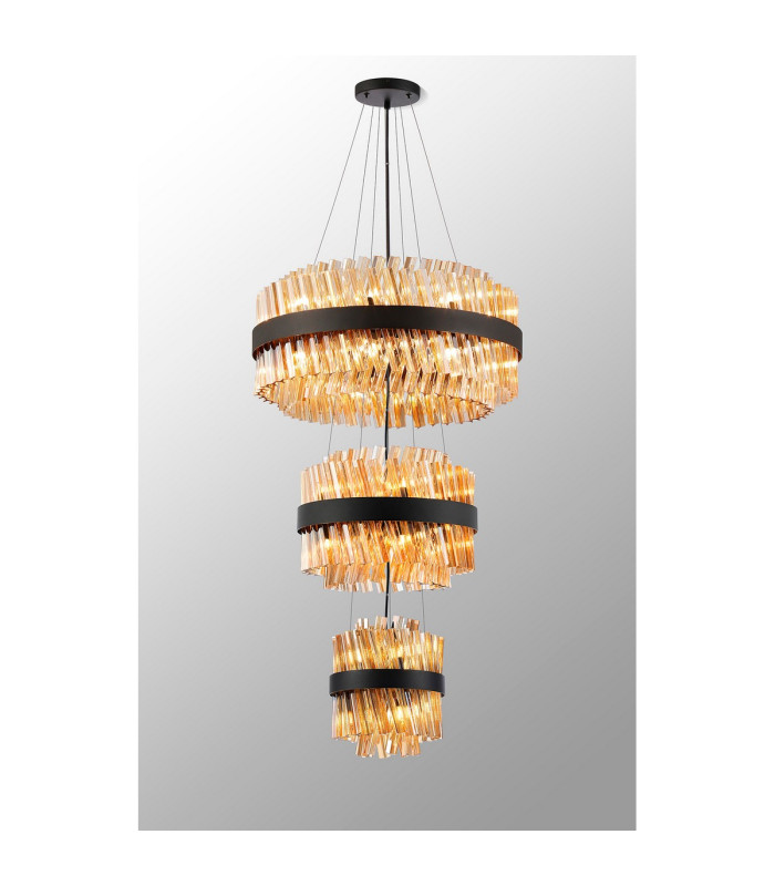 Lysander 3 Tier 25cm + 40cm + 60cm Pendant 6 + 10 + 18 Light G9 Satin Black/Amber Item Weight: 34kg-11