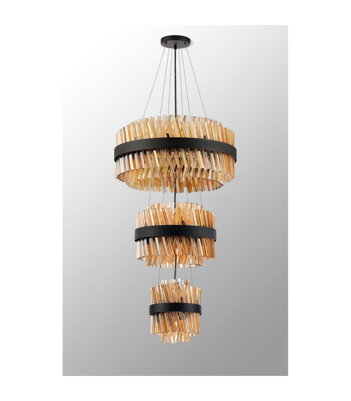 Lysander 3 Tier 25cm + 40cm + 60cm Pendant 6 + 10 + 18 Light G9 Satin Black/Amber Item Weight: 34kg-12