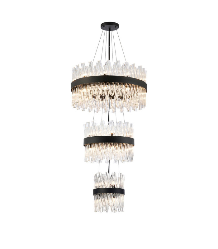 Lysander 3 Tier 25cm + 40cm + 60cm Pendant 6 + 10 + 18 Light G9 Satin Black/Clear Item Weight: 34kg-1