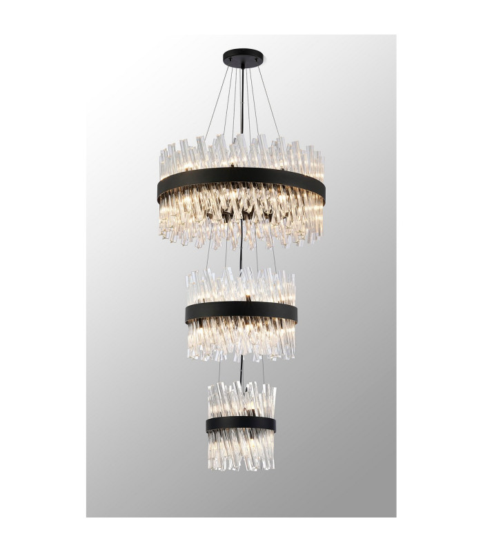 Lysander 3 Tier 25cm + 40cm + 60cm Pendant 6 + 10 + 18 Light G9 Satin Black/Clear Item Weight: 34kg-3