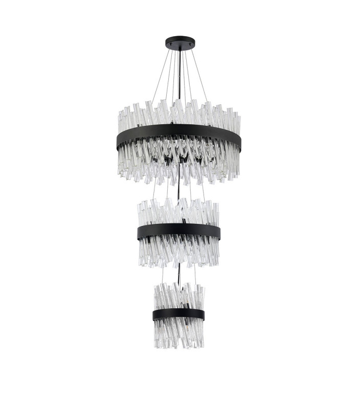 Lysander 3 Tier 25cm + 40cm + 60cm Pendant 6 + 10 + 18 Light G9 Satin Black/Clear Item Weight: 34kg-4