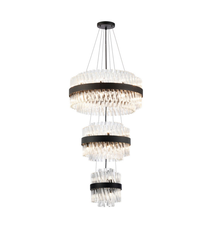 Lysander 3 Tier 25cm + 40cm + 60cm Pendant 6 + 10 + 18 Light G9 Satin Black/Clear Item Weight: 34kg-5