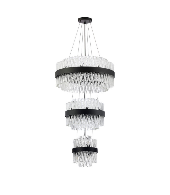 Lysander 3 Tier 25cm + 40cm + 60cm Pendant 6 + 10 + 18 Light G9 Satin Black/Clear Item Weight: 34kg-9