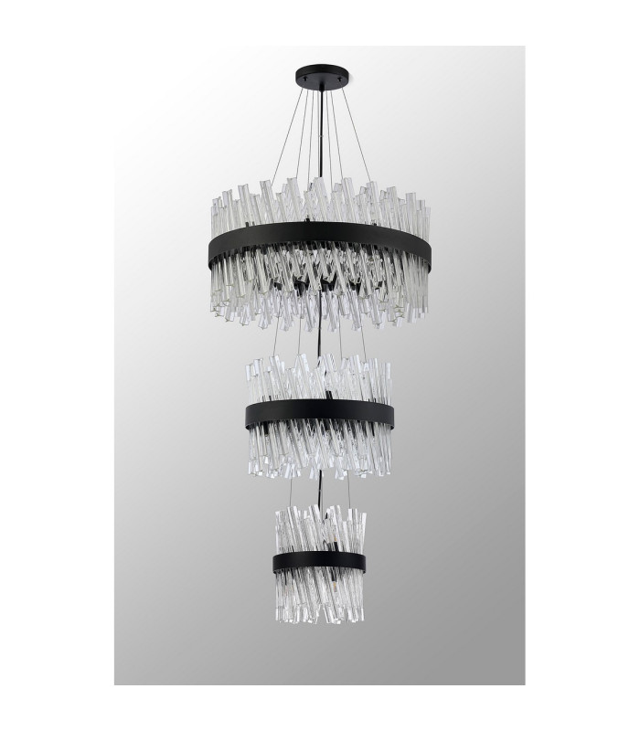 Lysander 3 Tier 25cm + 40cm + 60cm Pendant 6 + 10 + 18 Light G9 Satin Black/Clear Item Weight: 34kg-10