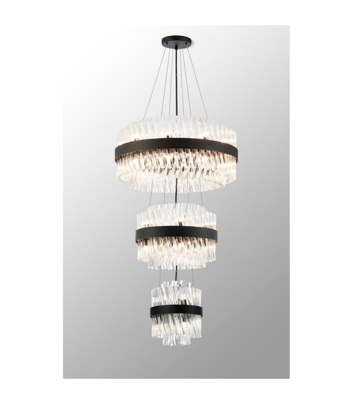 Lysander 3 Tier 25cm + 40cm + 60cm Pendant 6 + 10 + 18 Light G9 Satin Black/Clear Item Weight: 34kg-11