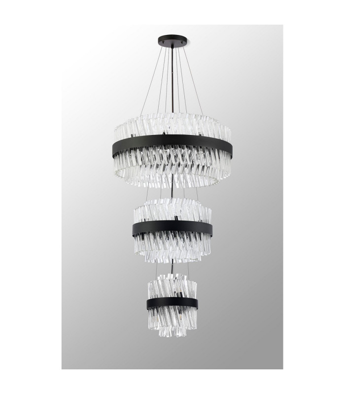 Lysander 3 Tier 25cm + 40cm + 60cm Pendant 6 + 10 + 18 Light G9 Satin Black/Clear Item Weight: 34kg-12