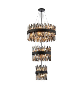 Lysander 3 Tier 25cm + 40cm + 60cm Pendant 6 + 10 + 18 Light G9 Satin Black/Smoke Item Weight: 34kg-1