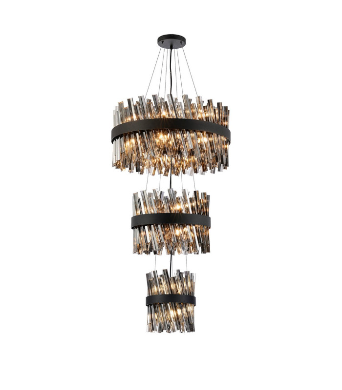 Lysander 3 Tier 25cm + 40cm + 60cm Pendant 6 + 10 + 18 Light G9 Satin Black/Smoke Item Weight: 34kg-1