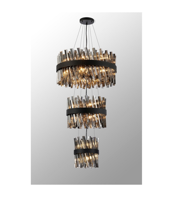 Lysander 3 Tier 25cm + 40cm + 60cm Pendant 6 + 10 + 18 Light G9 Satin Black/Smoke Item Weight: 34kg-3