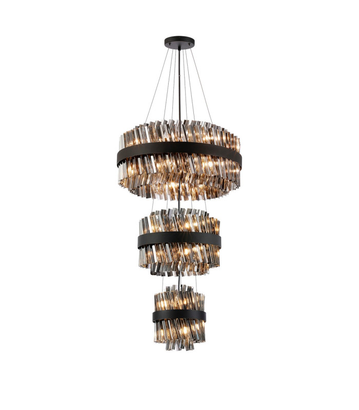 Lysander 3 Tier 25cm + 40cm + 60cm Pendant 6 + 10 + 18 Light G9 Satin Black/Smoke Item Weight: 34kg-5