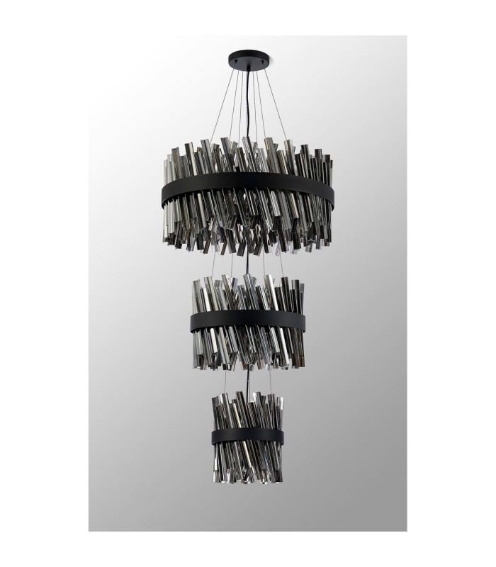 Lysander 3 Tier 25cm + 40cm + 60cm Pendant 6 + 10 + 18 Light G9 Satin Black/Smoke Item Weight: 34kg-10