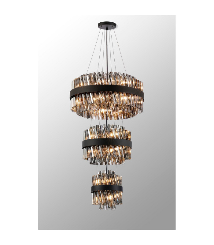 Lysander 3 Tier 25cm + 40cm + 60cm Pendant 6 + 10 + 18 Light G9 Satin Black/Smoke Item Weight: 34kg-11