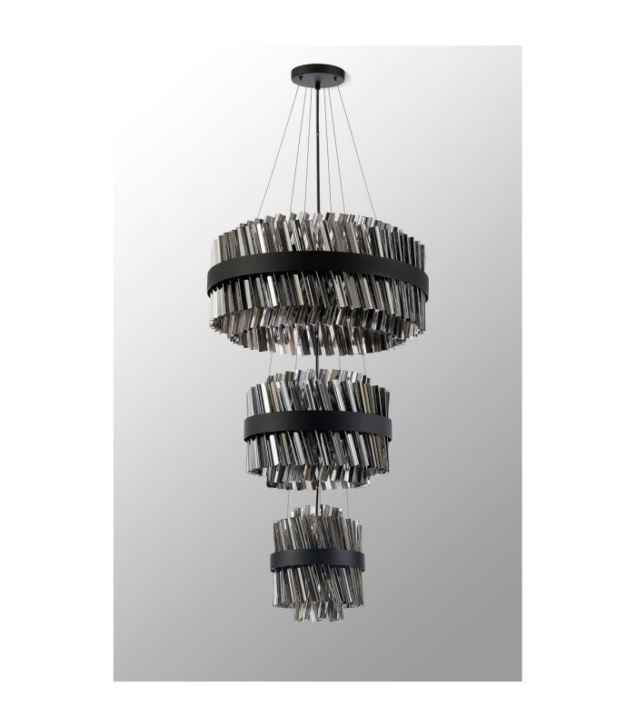 Lysander 3 Tier 25cm + 40cm + 60cm Pendant 6 + 10 + 18 Light G9 Satin Black/Smoke Item Weight: 34kg-12
