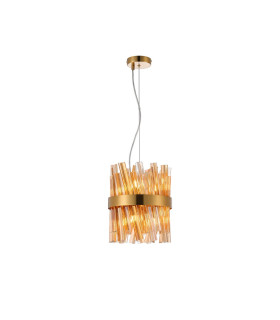 Lysander Pendant Round 25cm 6 Light G9 Brass / Amber Sculpted Glass-1